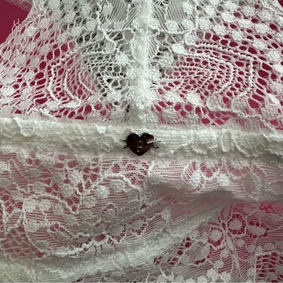 White Victoria's Secret PINK Eyelash Lace High Neck Push Up Bralette Sz Medium - Picture 12 of 15